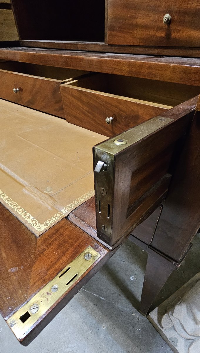 Important bureau Secrétaire à cylindre Style Louis XVI en acajou a systéme de double ecritoire-photo-4