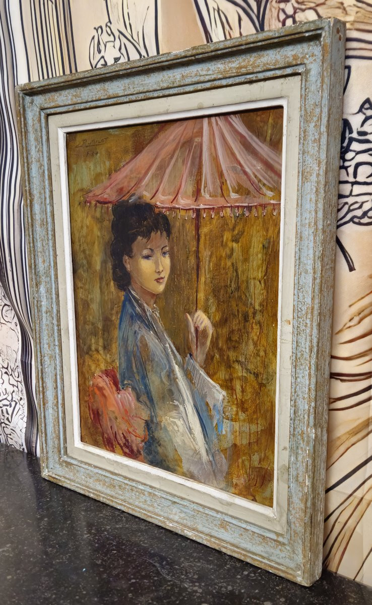 R. Milot - Jeune Femme à l'Ombrelle - Oil On Panel --photo-2