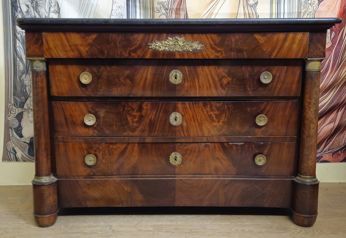 Commode époque Empire en acajou flammé-photo-3