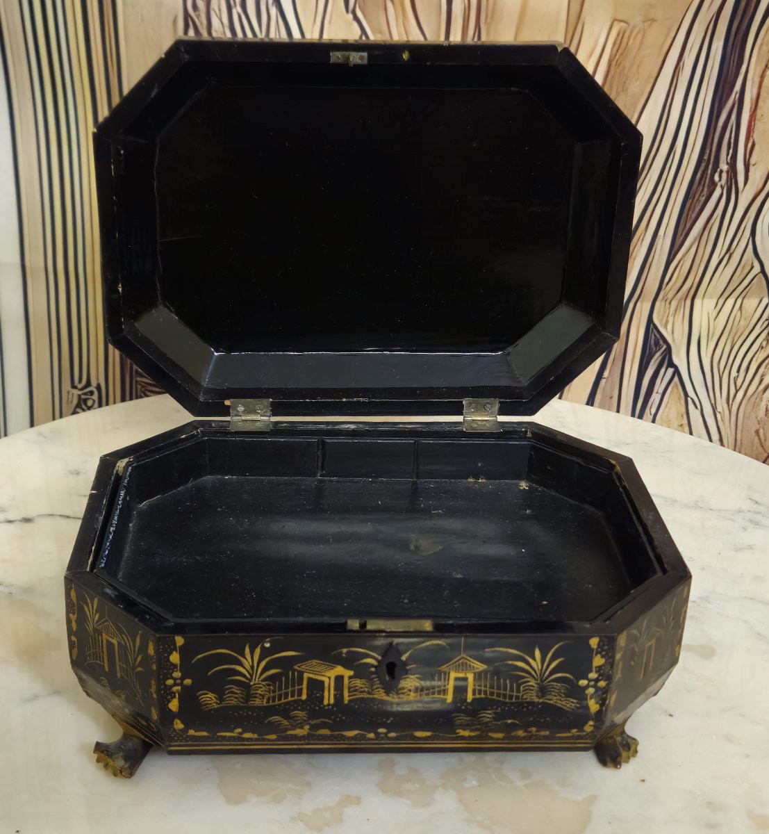 Black Lacquered Wood Case With Gilded Chinoiserie Decoration - 19th Century-photo-6