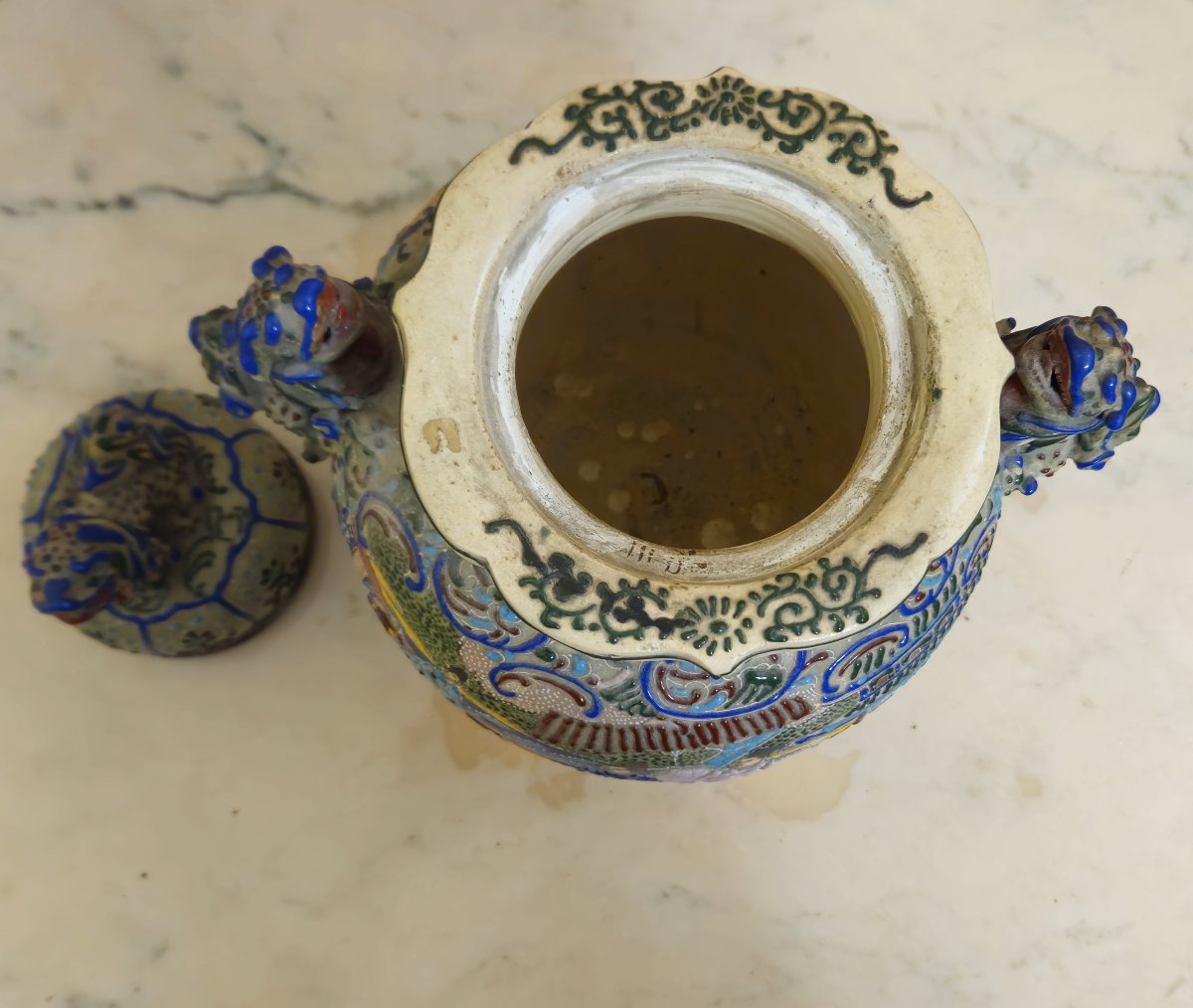 Large Covered Pot In Polychrome Earthenware, Asian Work, Late 19th Century-photo-6