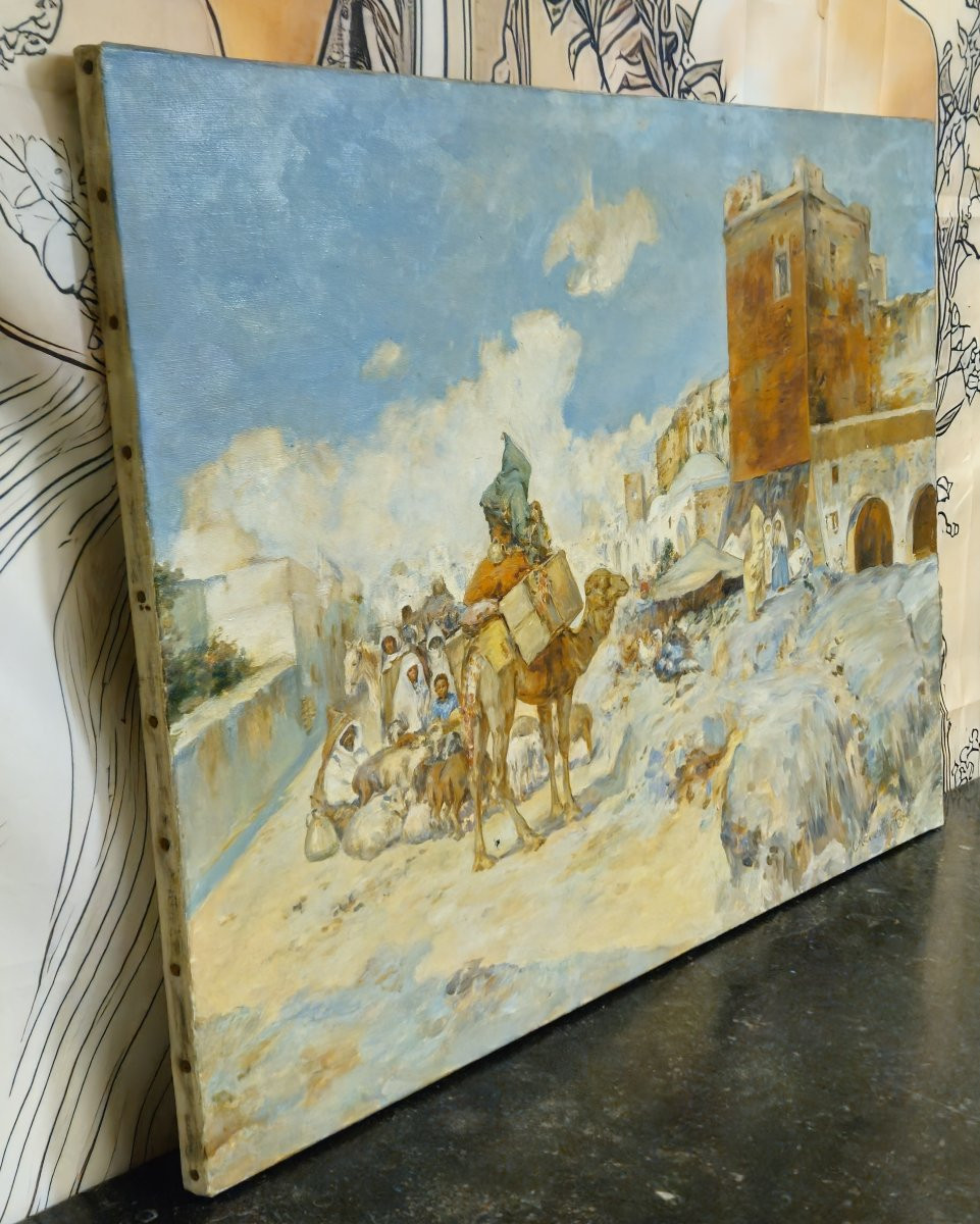 A. Guevenne - Orientalist Scene With Camel - Oil On Canvas - Mid 20th Century-photo-2
