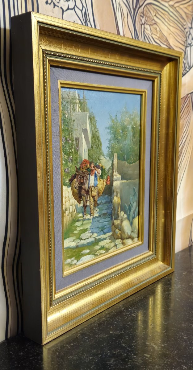 A. Di Carlo - Mediterranean Scene - Oil On Panel-photo-2