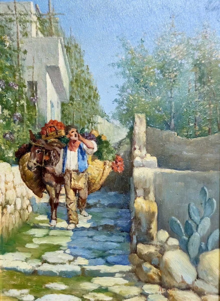 A. Di Carlo - Mediterranean Scene - Oil On Panel-photo-3