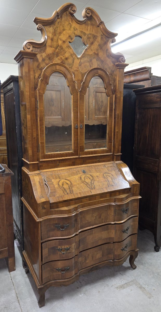 Louis XV Style Venetian Scriban Secretary In Inlaid Walnut-photo-1