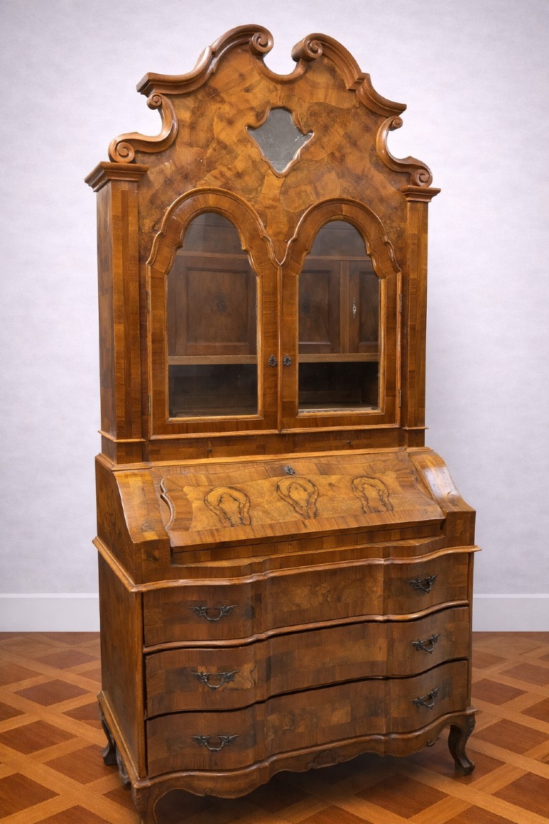 Louis XV Style Venetian Scriban Secretary In Inlaid Walnut