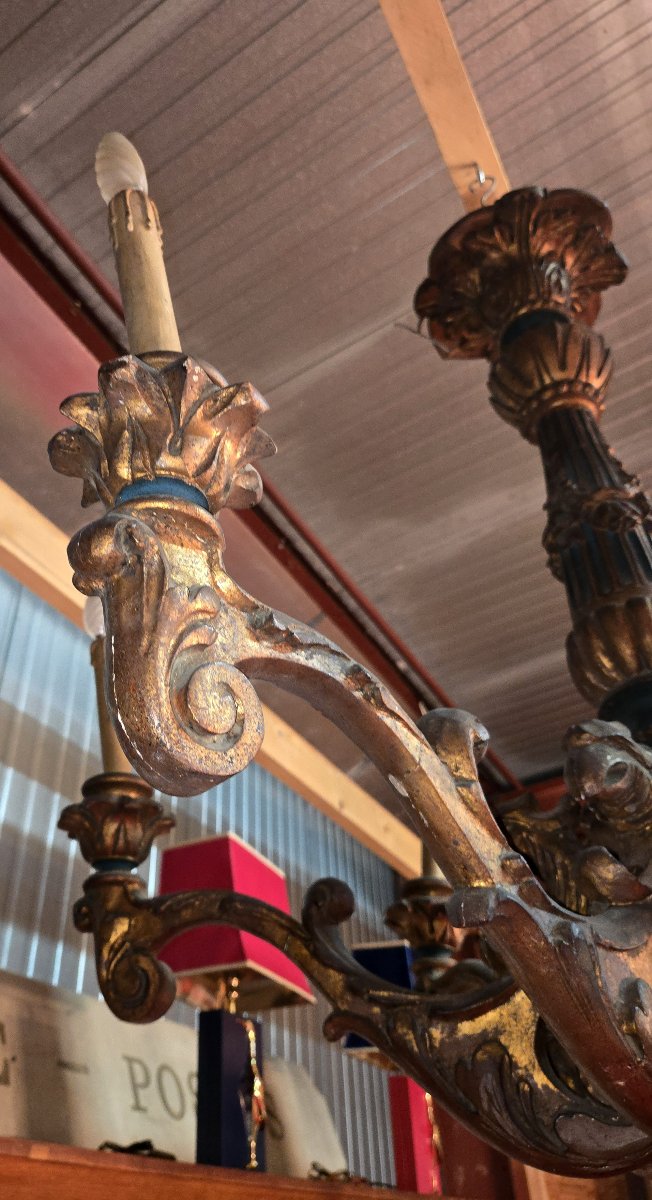 Lustre en bois Venitien, sculpté et doré, style baroque / Louis XV -photo-5