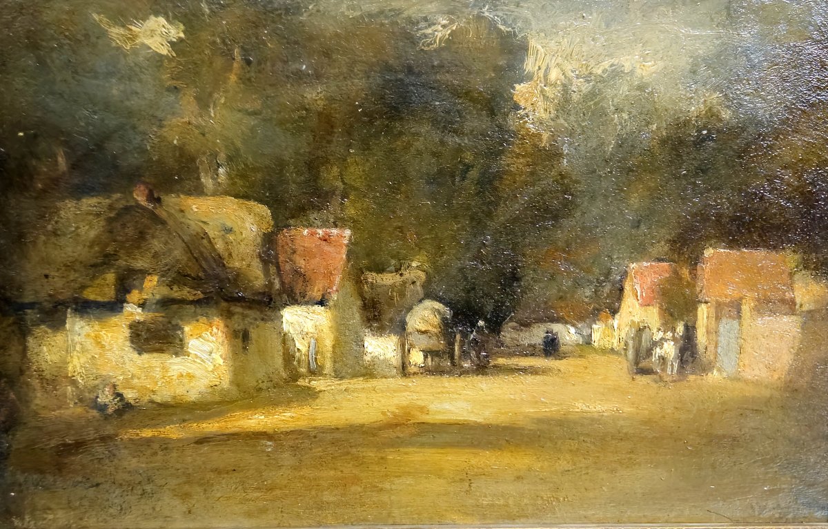 French School - Village Animé Au Crépuscule - Oil On Panel-photo-4