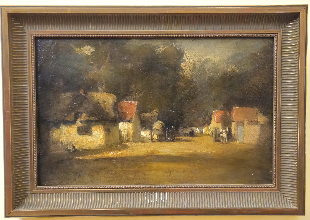 French School - Village Animé Au Crépuscule - Oil On Panel-photo-5