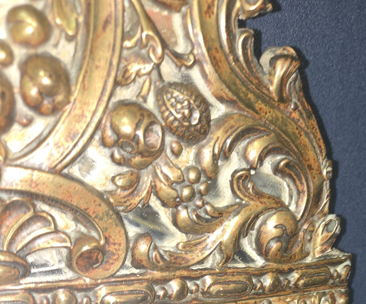 Miroir ancien en cuivre repoussé doré – époque Napoléon III    -photo-4