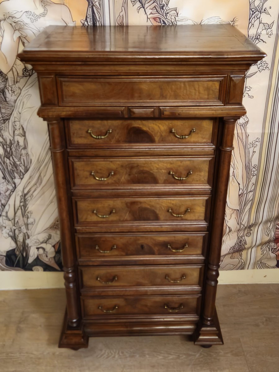 Semainier / chiffonnier en noyer massif, époque Napoléon III -photo-1