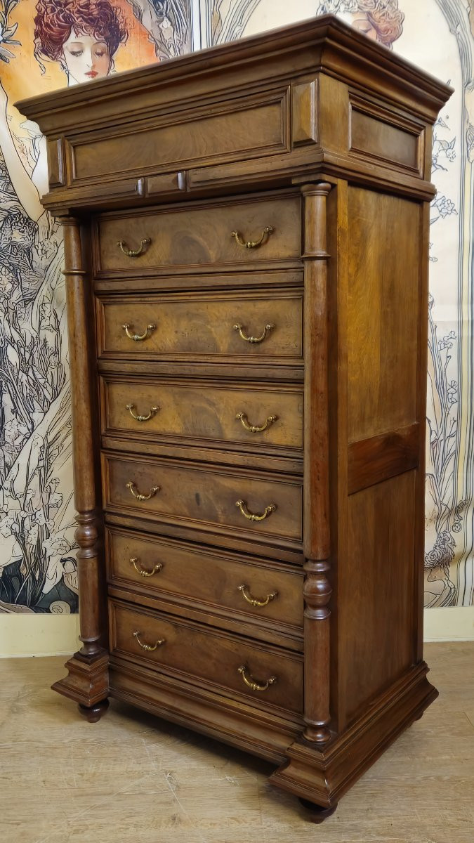 Semainier / chiffonnier en noyer massif, époque Napoléon III -photo-2