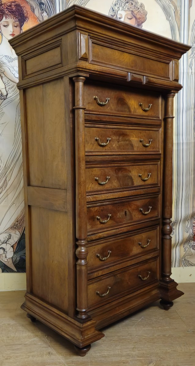 Semainier / chiffonnier en noyer massif, époque Napoléon III -photo-3
