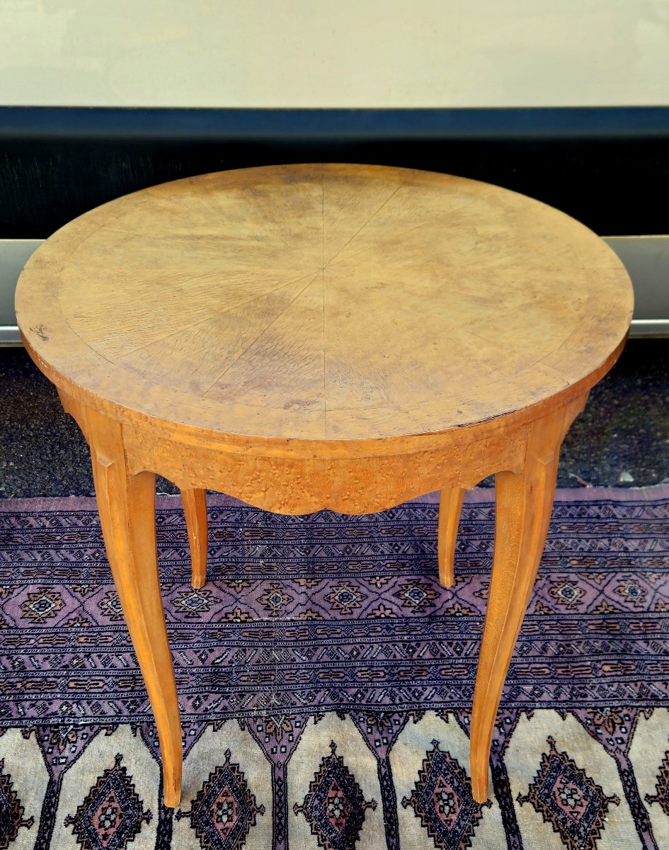 Art Deco Period Pedestal Table In Clear Burr Wood-photo-4