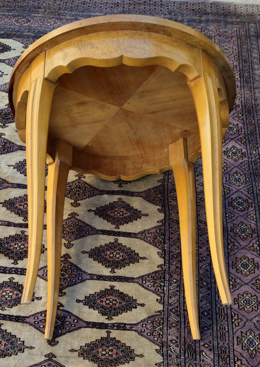 Art Deco Period Pedestal Table In Clear Burr Wood-photo-5