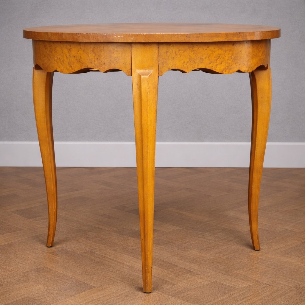 Art Deco Period Pedestal Table In Clear Burr Wood