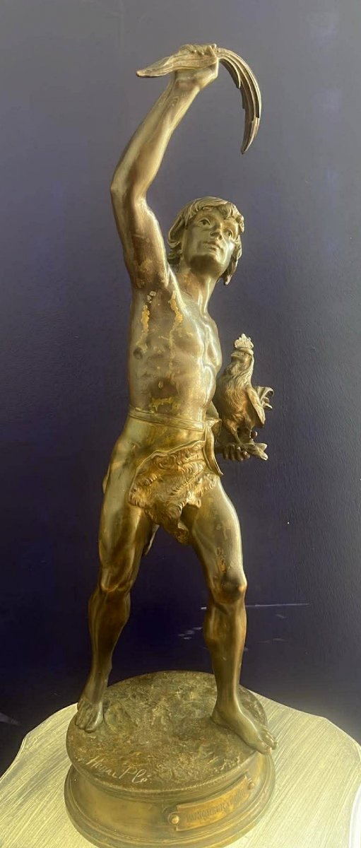 Henri Plé (1853-1922): Vainqueur Au Coq - Sculpture In Patinated Bronze - 19th Century-photo-1