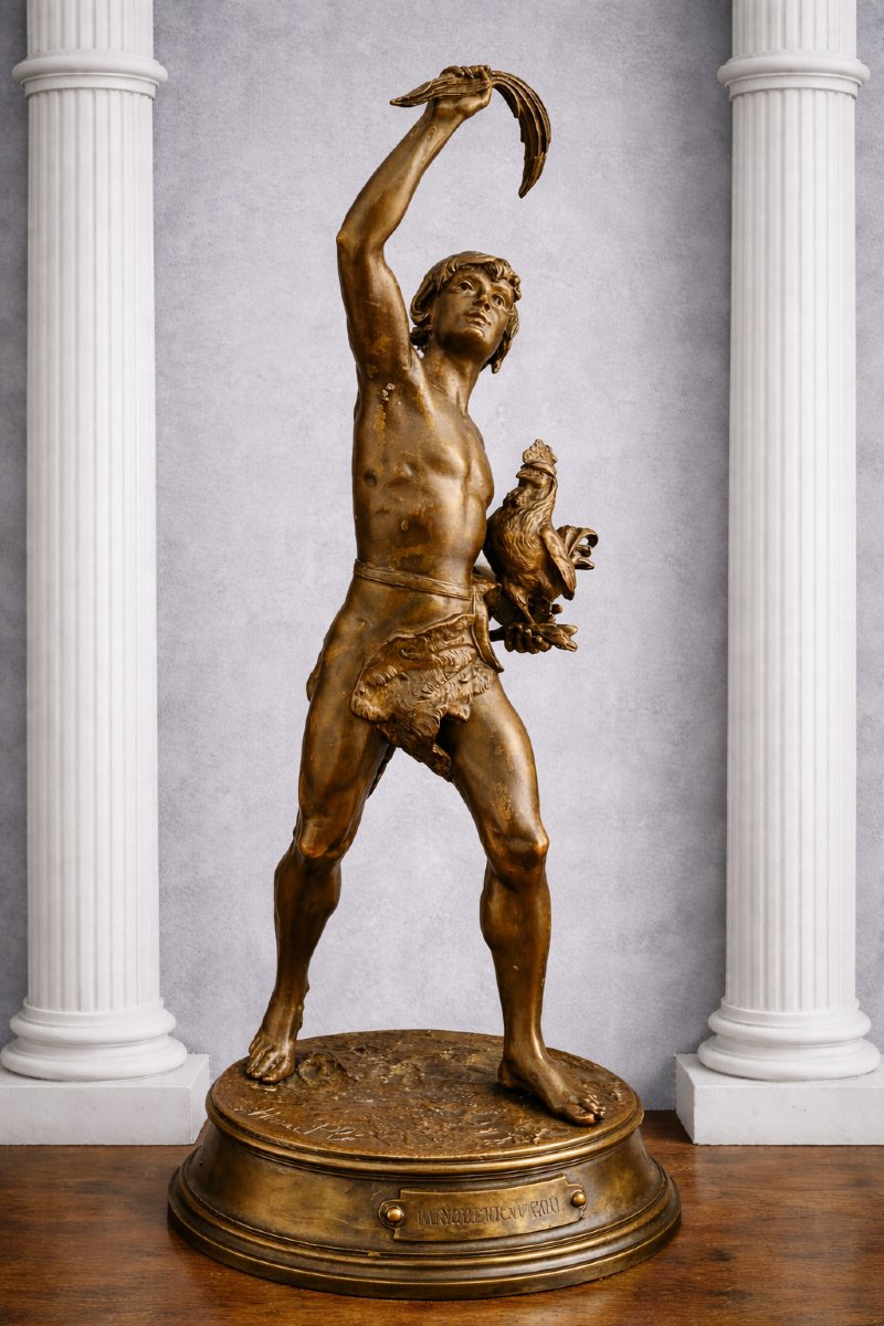 Henri Plé (1853-1922): Vainqueur Au Coq - Sculpture In Patinated Bronze - 19th Century-photo-2