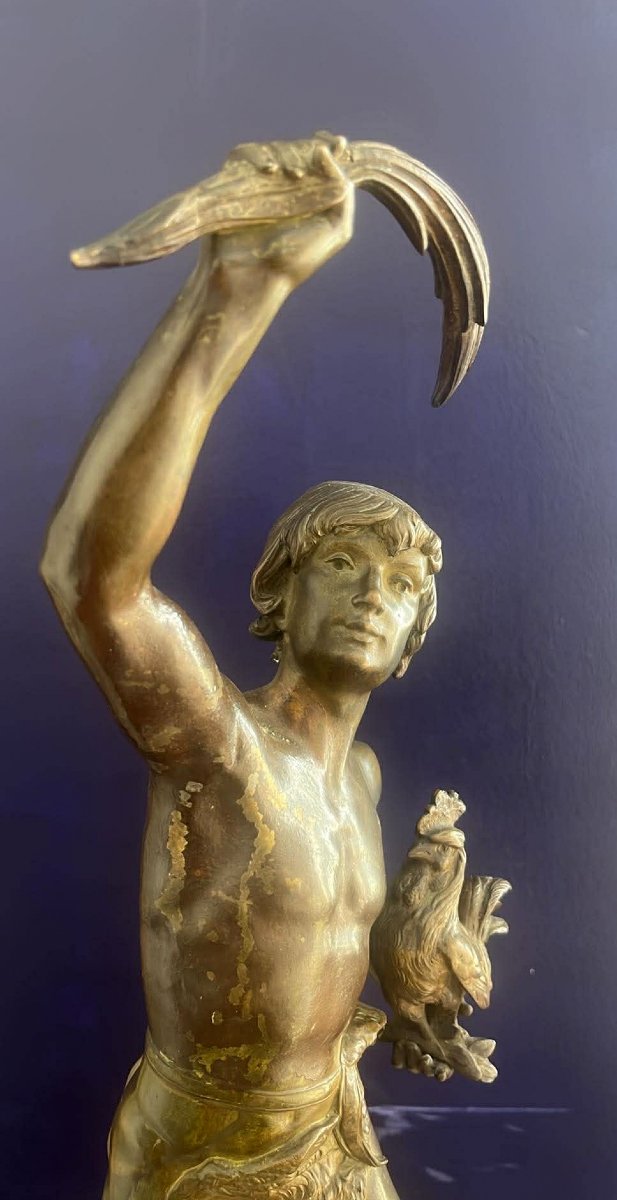 Henri Plé (1853-1922): Vainqueur Au Coq - Sculpture In Patinated Bronze - 19th Century-photo-3