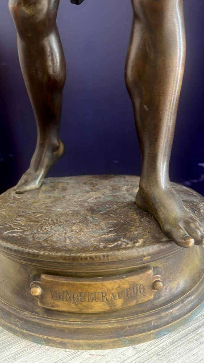 Henri Plé (1853-1922): Vainqueur Au Coq - Sculpture In Patinated Bronze - 19th Century-photo-5