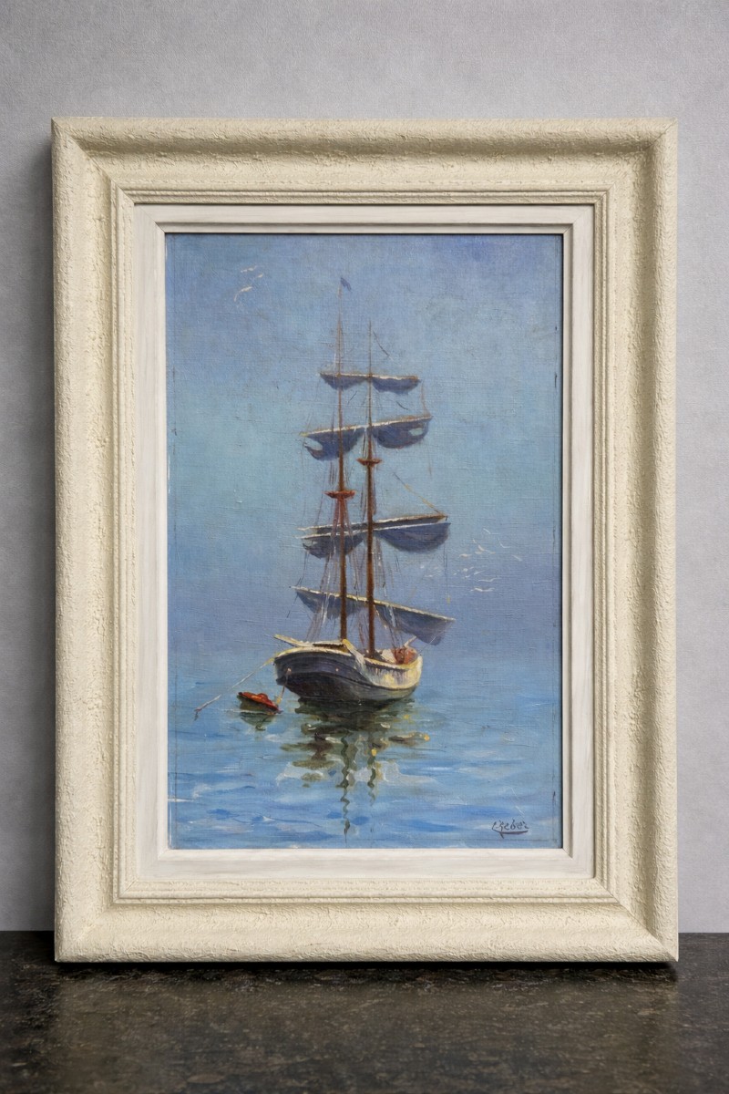 Reber - Marine With Sailboat - Oil On Canvas