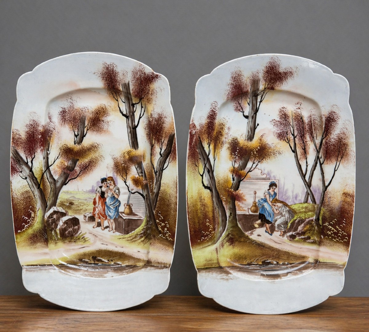 Pair Of Porcelain Dishes - Romantic Decor, D&c France, Late 19th Century
