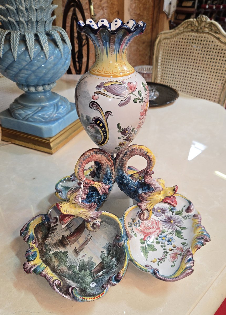 Large Earthenware Centerpiece, Hand-painted: Jules Verlingue Workshop In Desvres-photo-1