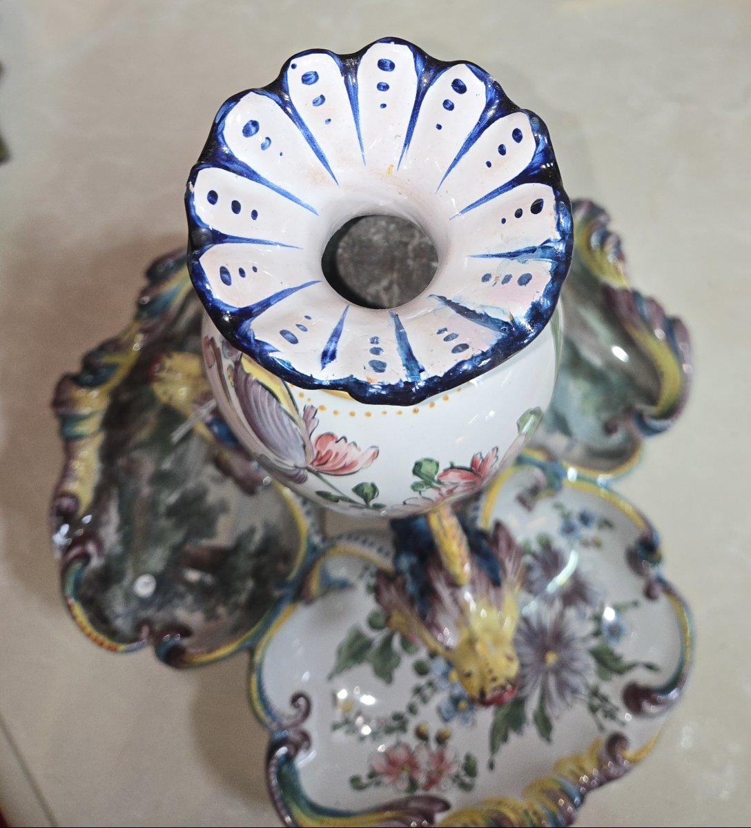 Large Earthenware Centerpiece, Hand-painted: Jules Verlingue Workshop In Desvres-photo-3