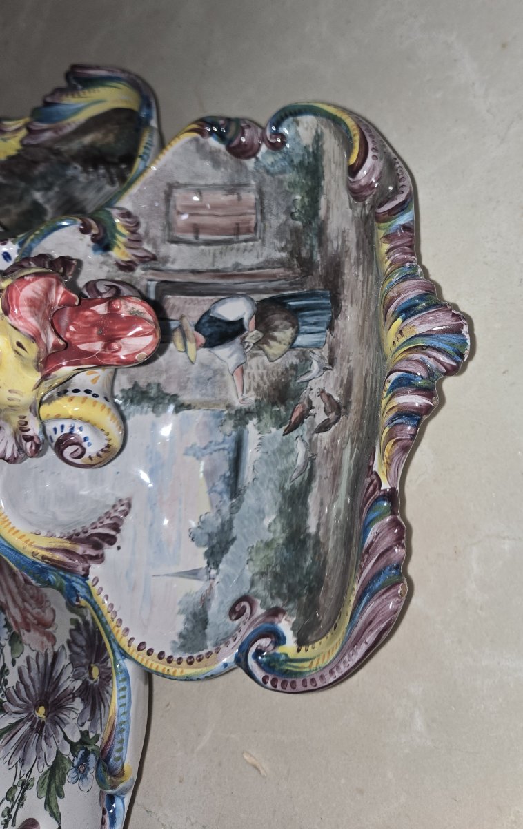 Large Earthenware Centerpiece, Hand-painted: Jules Verlingue Workshop In Desvres-photo-4