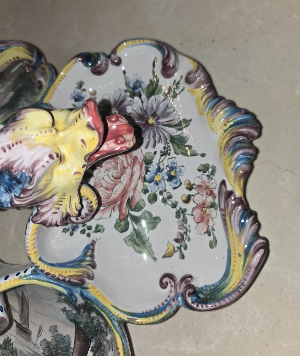 Large Earthenware Centerpiece, Hand-painted: Jules Verlingue Workshop In Desvres-photo-6