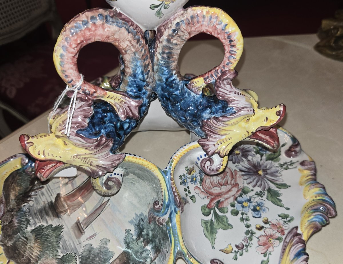 Large Earthenware Centerpiece, Hand-painted: Jules Verlingue Workshop In Desvres-photo-7