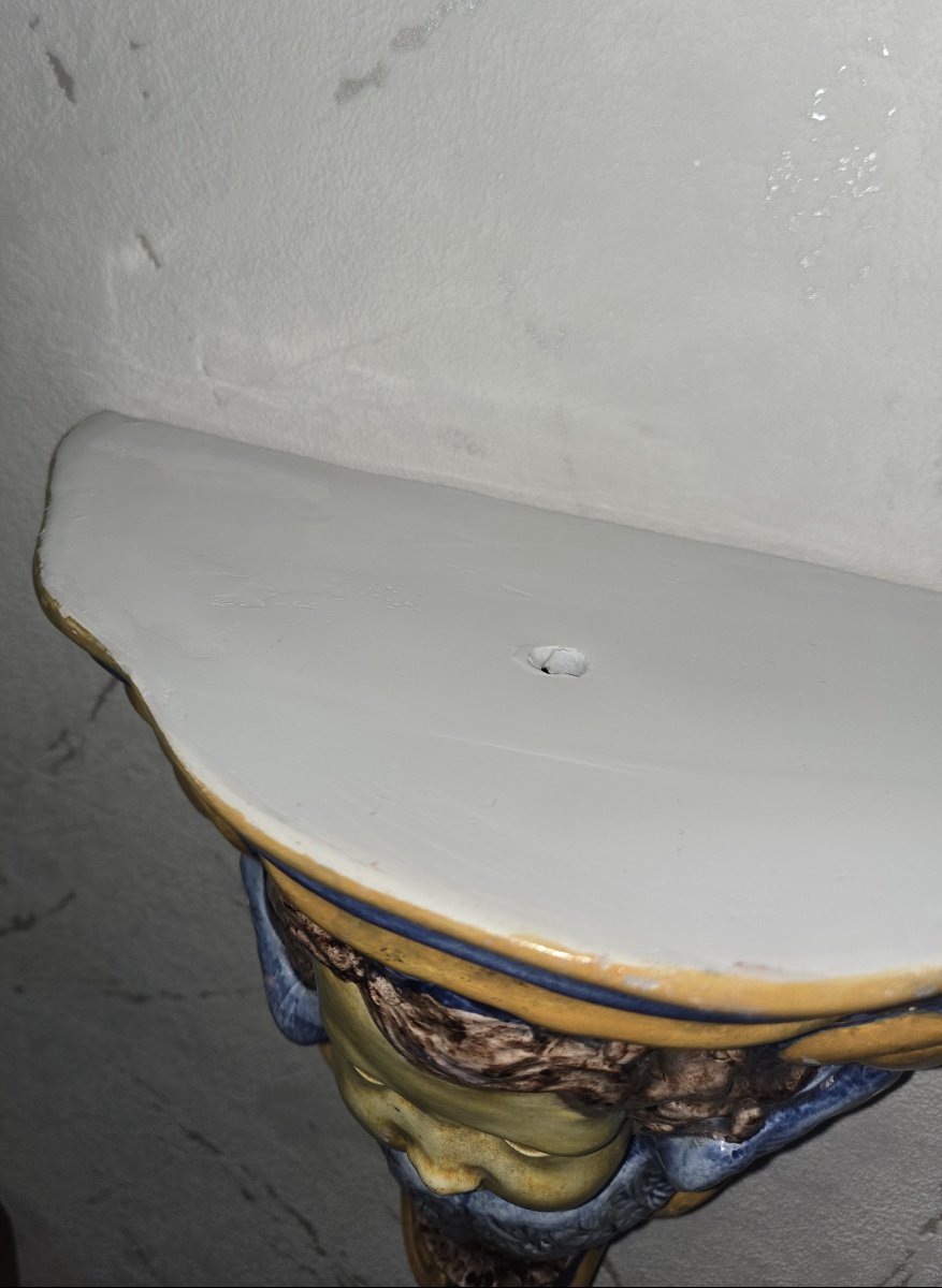 Glazed Ceramic Wall Console With Putto Design-photo-5
