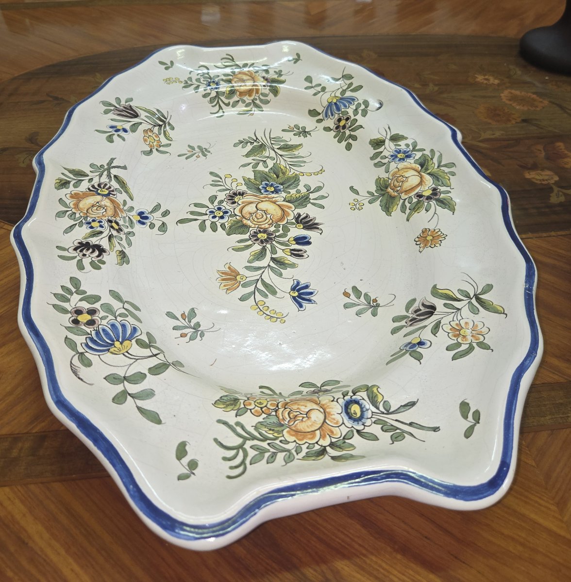 Huge Antique Earthenware Soup Tureen - Floral Design - With Matching Tray-photo-6