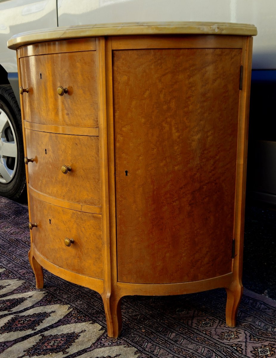 Half-moon Chest Of Drawers In Burr Wood With Marble Top - Louis XV Style Work-photo-2