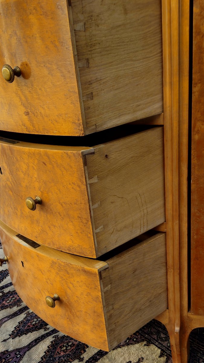 Half-moon Chest Of Drawers In Burr Wood With Marble Top - Louis XV Style Work-photo-3