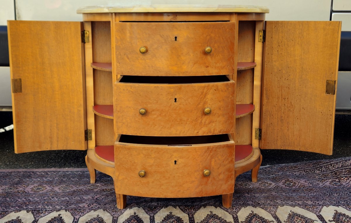 Half-moon Chest Of Drawers In Burr Wood With Marble Top - Louis XV Style Work-photo-6