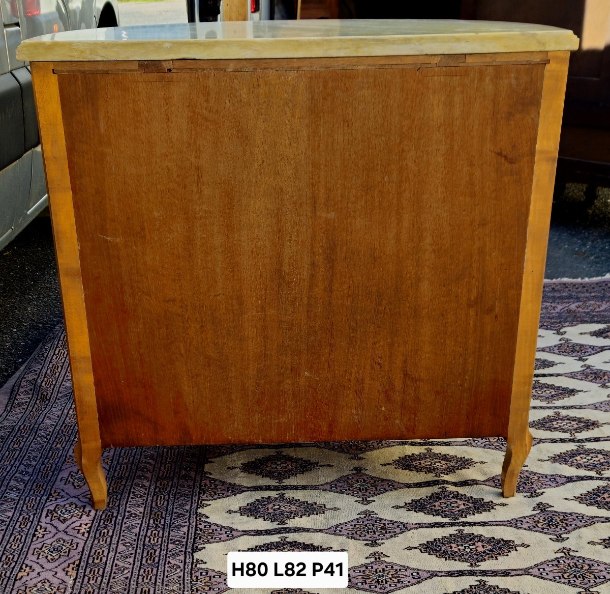 Half-moon Chest Of Drawers In Burr Wood With Marble Top - Louis XV Style Work-photo-8