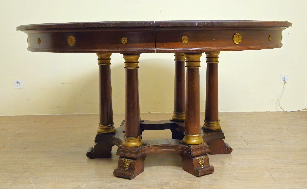 Large Round Table With Extensions - Column Base - Empire Period / Mahogany-photo-1