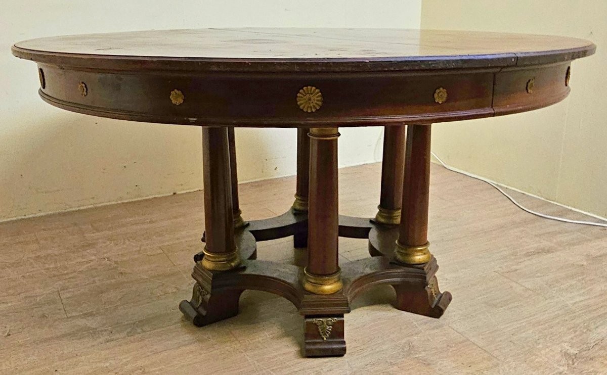 Large Round Table With Extensions - Column Base - Empire Period / Mahogany-photo-4