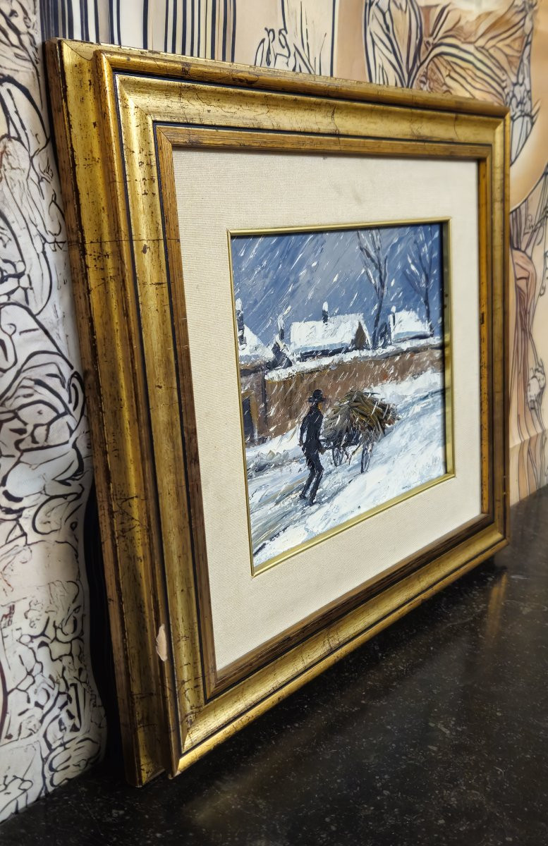 André Poirson – Scène hivernale animée – Huile sur toile    -photo-3