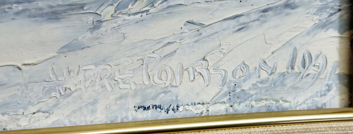 André Poirson – Scène hivernale animée – Huile sur toile    -photo-5