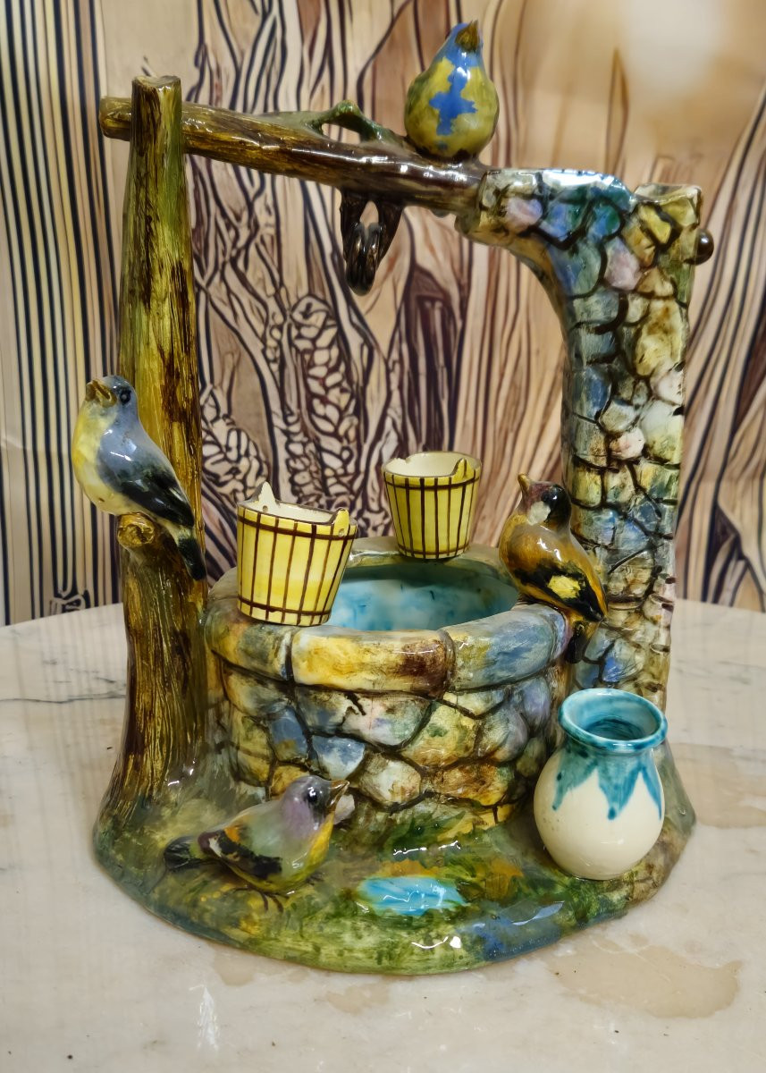 Vallauris: Decorative Ceramics Depicting A Well With Birds-photo-1