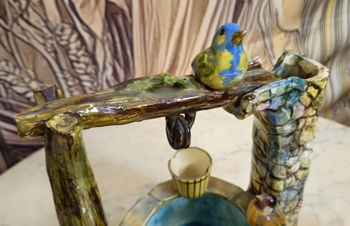 Vallauris: Decorative Ceramics Depicting A Well With Birds-photo-4
