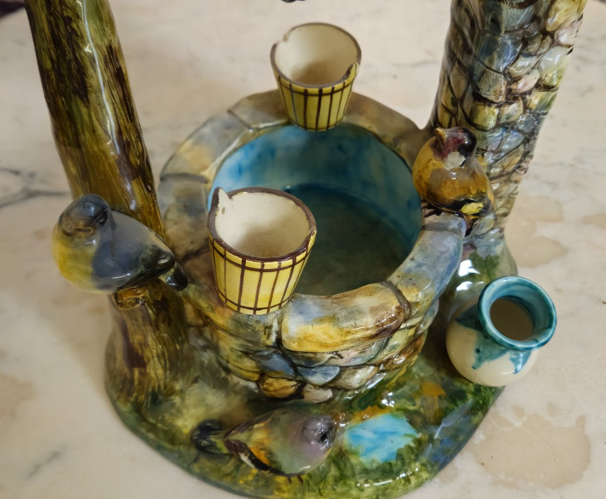 Vallauris: Decorative Ceramics Depicting A Well With Birds-photo-5