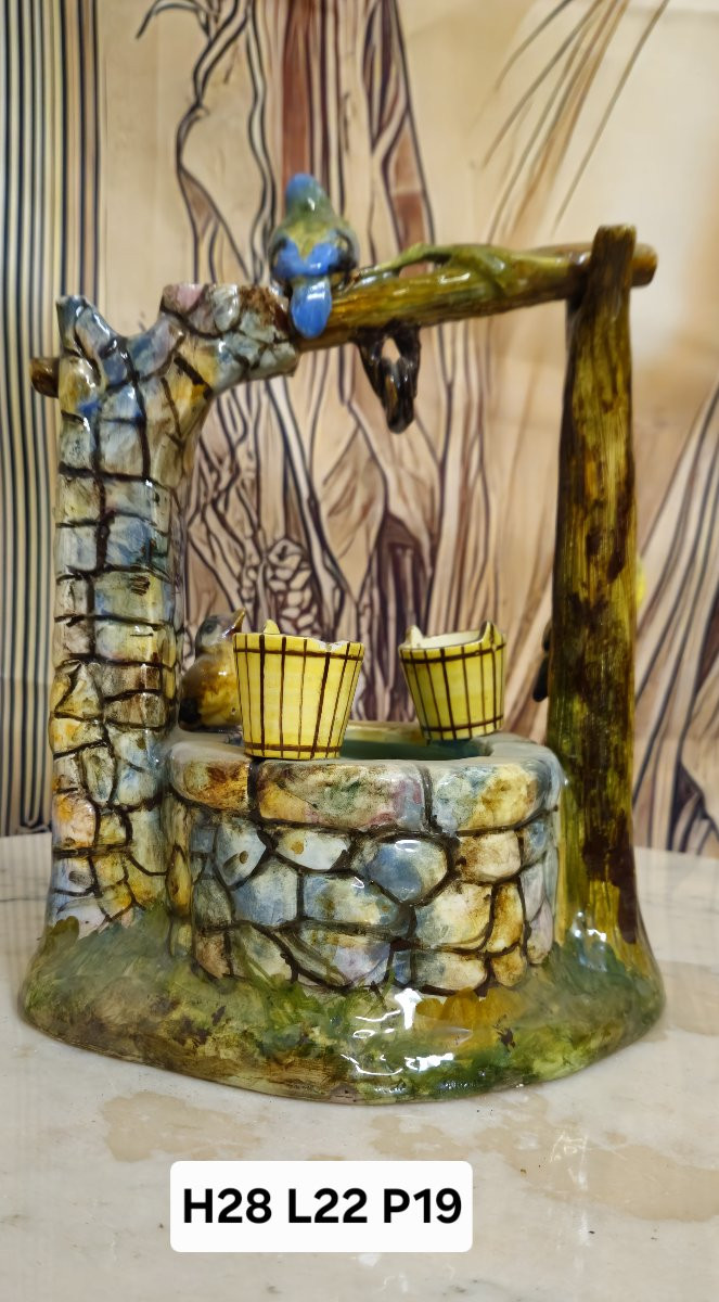Vallauris: Decorative Ceramics Depicting A Well With Birds-photo-7