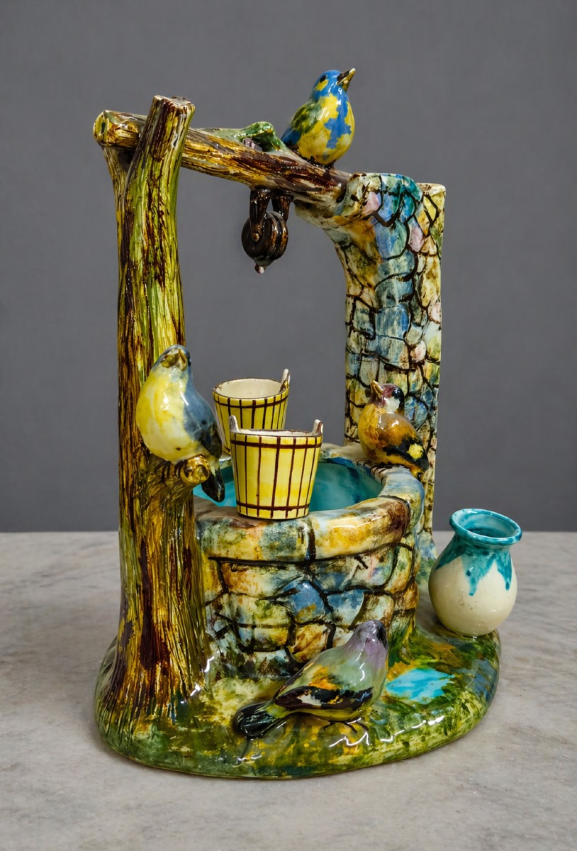Vallauris: Decorative Ceramics Depicting A Well With Birds