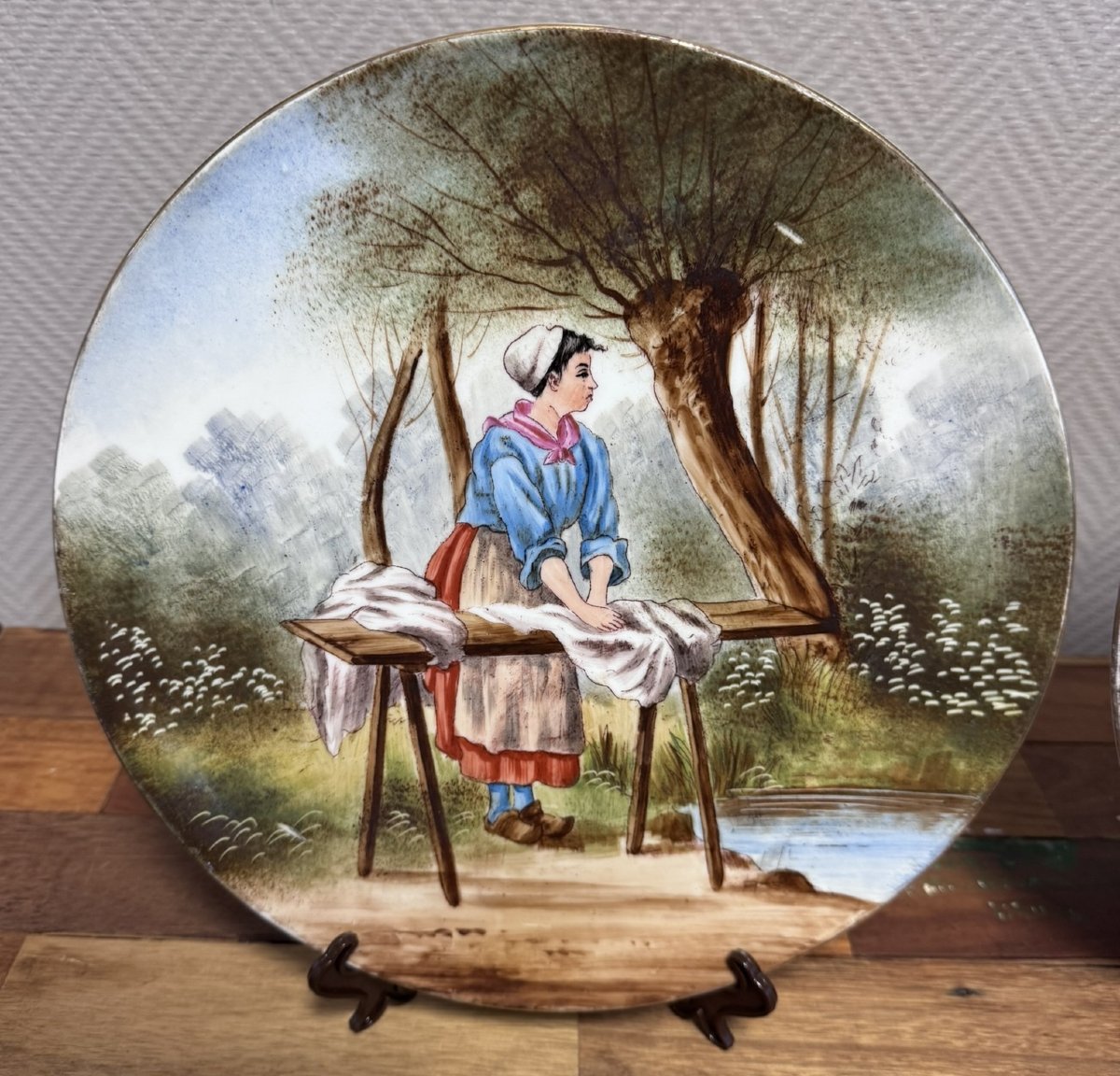 Paire de plats en Porcelaine fine – Décor scènes rurales, J.P.L France-photo-2