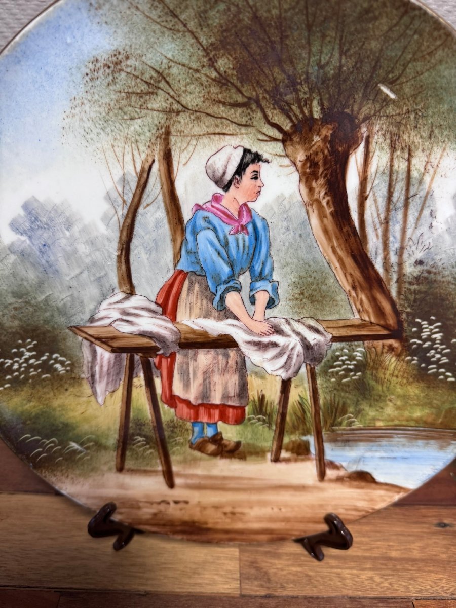 Paire de plats en Porcelaine fine – Décor scènes rurales, J.P.L France-photo-3