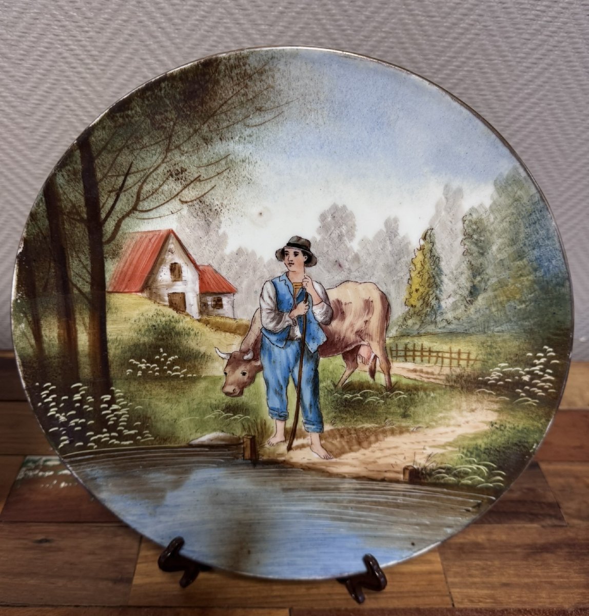 Paire de plats en Porcelaine fine – Décor scènes rurales, J.P.L France-photo-4