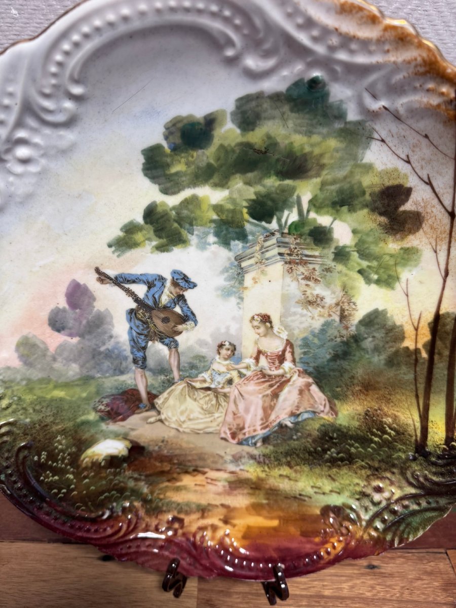 Pair Of Large Limoges Porcelain Dishes - Gallant Decor, P.d Limoges, Late 19th Century-photo-2